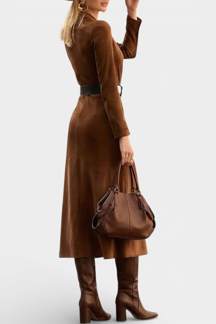 Julia™ Retro Western Style Faux Suede Split Dress with Belt