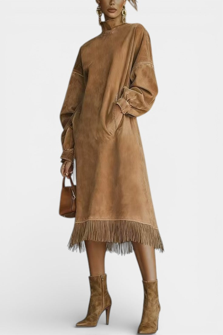 Monique™ Midi Dress with Elegant Suede Fringe