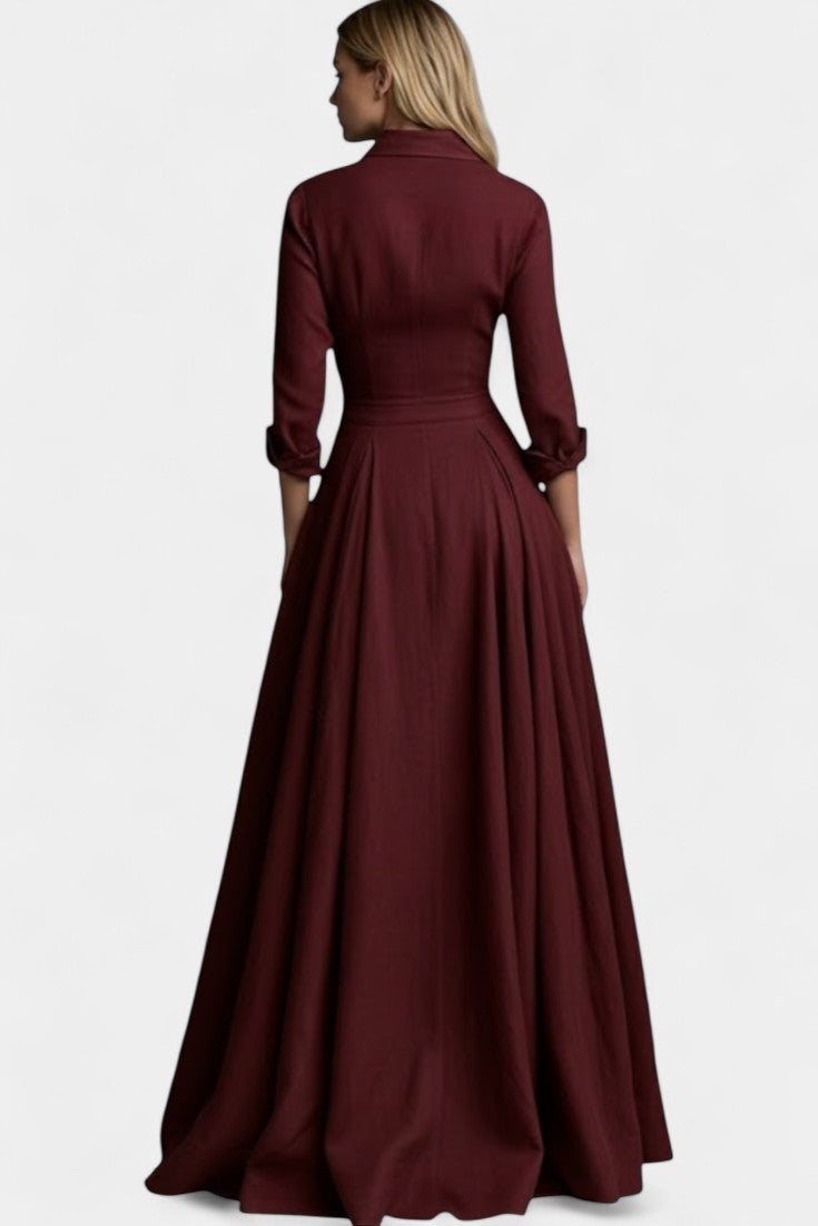 Gabriela Long Buttoned Dress with Defined Waist