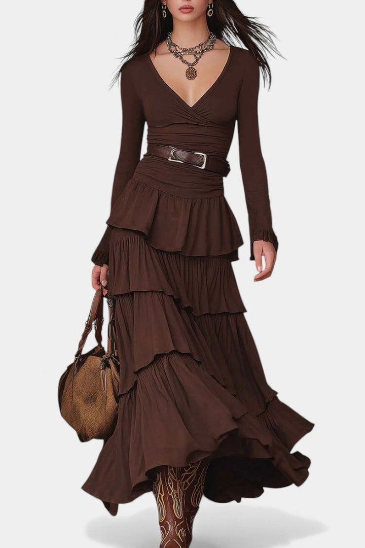 Hinda Midi Retro Ruffled Dress