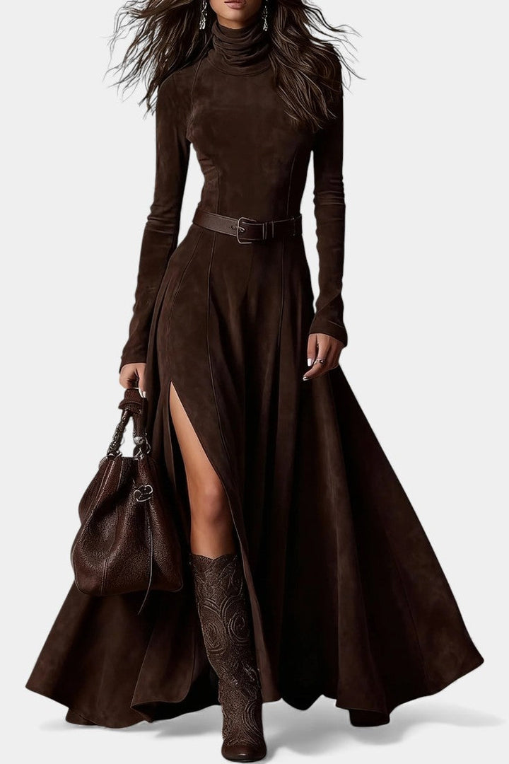Roselda Maxi Dress with Turtleneck & Elegant Slit
