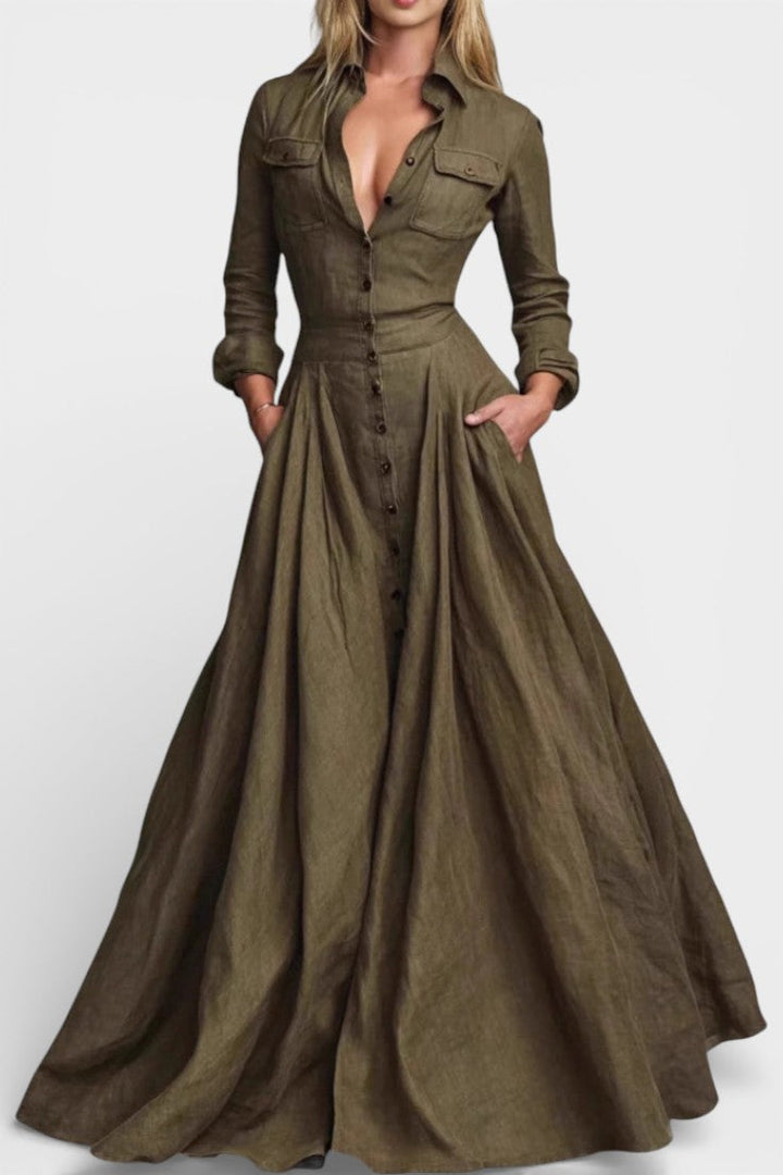 Gabriela Long Buttoned Dress with Defined Waist
