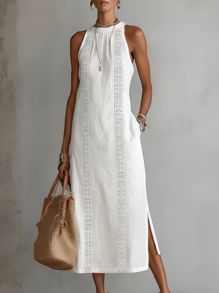 Jimena | Linen Midi Dress with Mandarin Collar