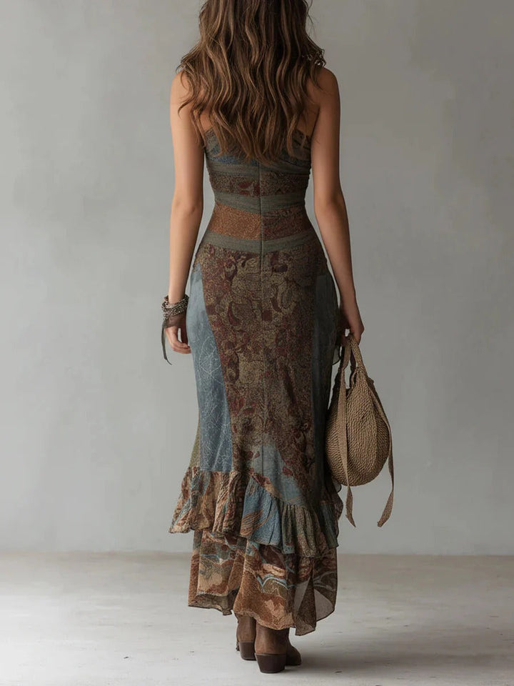 Marianna™ | Asymmetric Long Dress with Ethnic Print and Side Slit