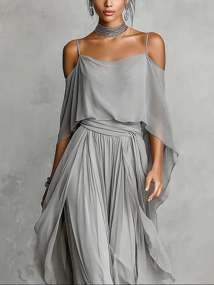 Isabela | Fluid Grey Set with Strappy Top and Lightweight Trousers