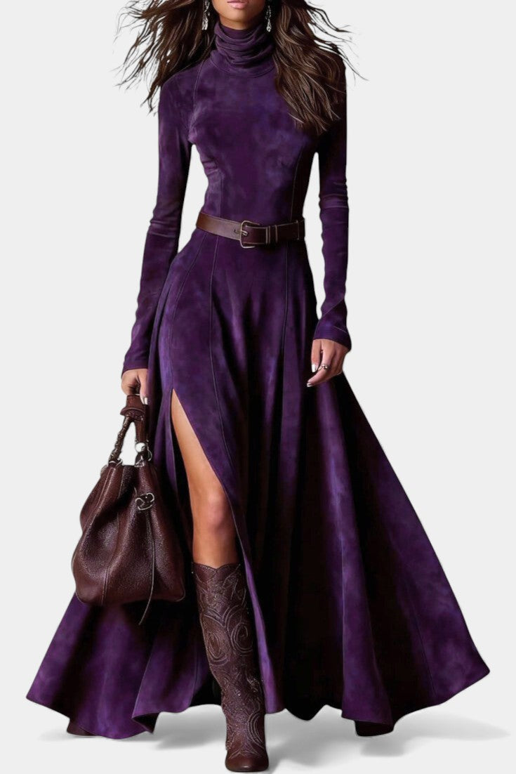 Roselda Maxi Dress with Turtleneck & Elegant Slit