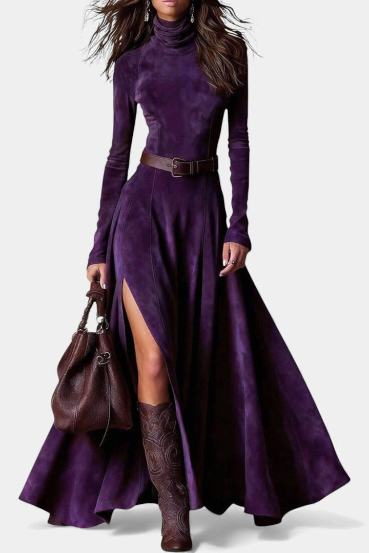 Roselda Maxi Dress with Turtleneck & Elegant Slit