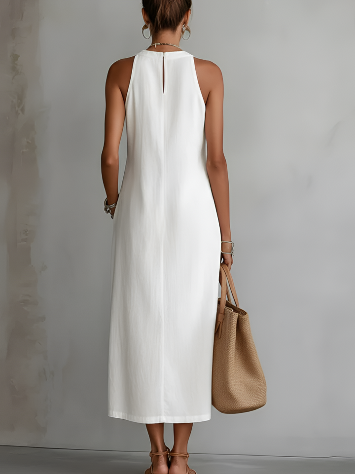 Jimena | Linen Midi Dress with Mandarin Collar