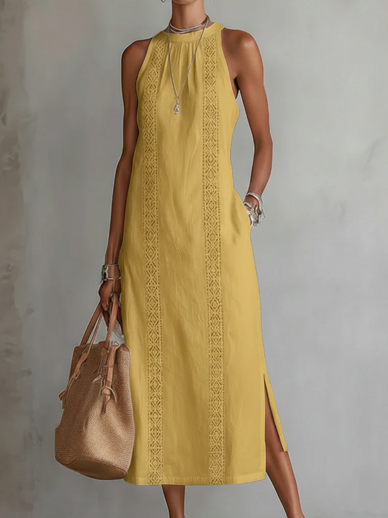 Jimena | Linen Midi Dress with Mandarin Collar