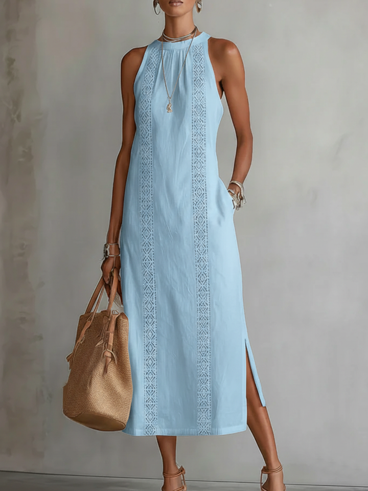 Jimena | Linen Midi Dress with Mandarin Collar