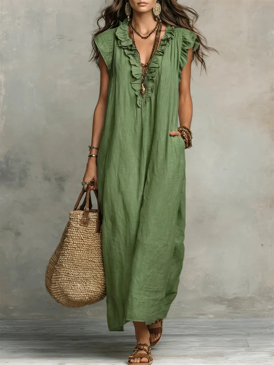 Camelia | Long Bohemian Linen and Cotton Dress