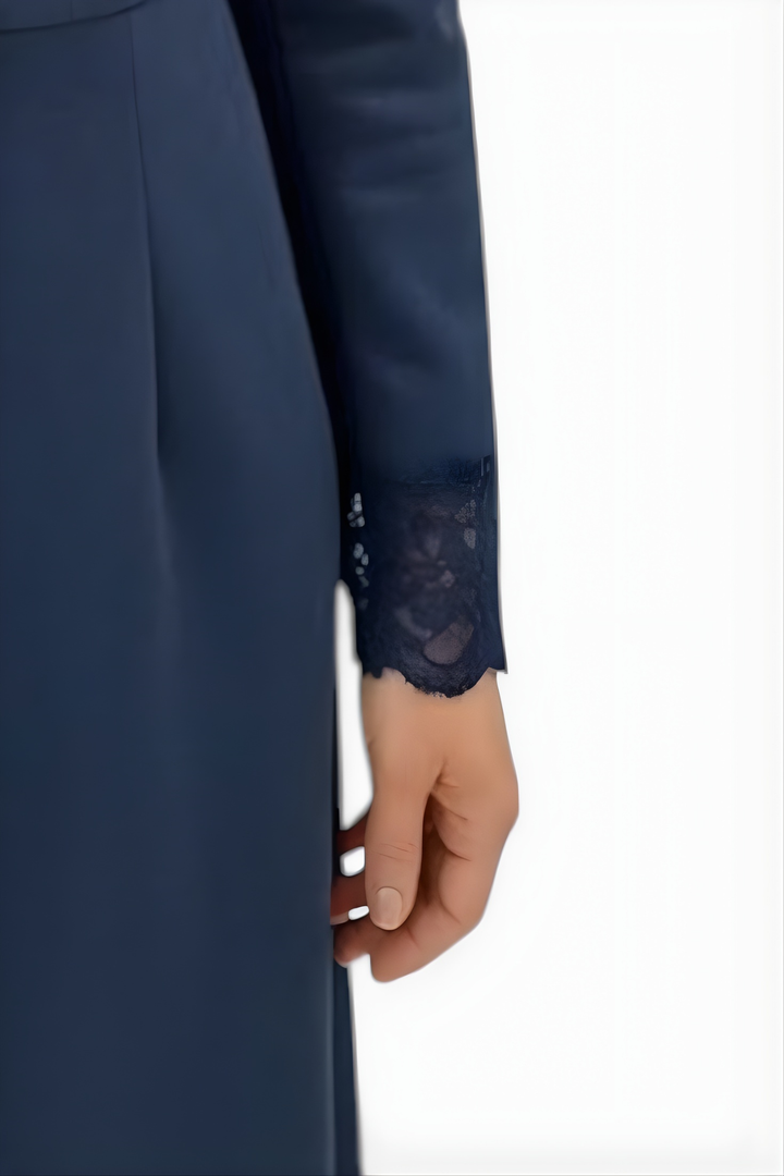 Maravilla Long Suede Dress with Shirt Collar and Lace
